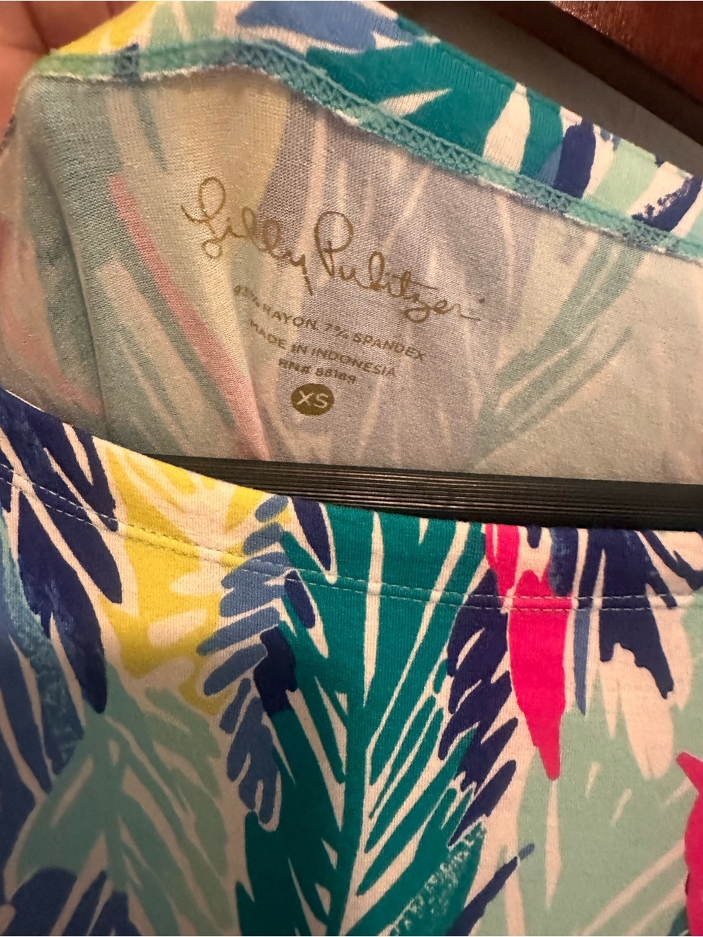 Lilly Pulitzer Feather Print Shift Dress 3/4 Sleeve Blue Pink Size XS - Picture 5 of 6
